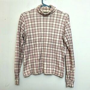 🌞 Classic Elements vintage pink & black plaid long sleeve turtleneck women M